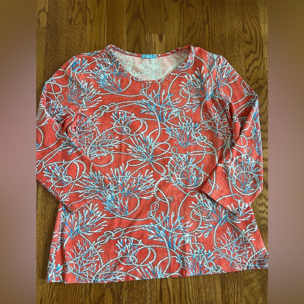 J McLaughlin Coral Nautical 3/4 length sleeve tee